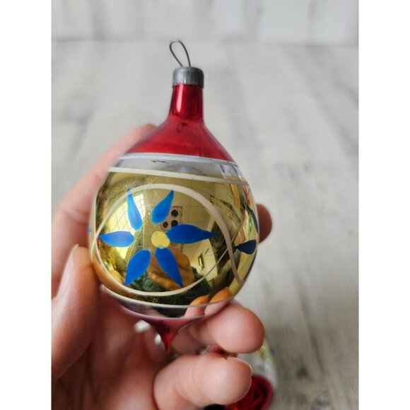 Vintage teardrop indent gold red mercury glass ornament Xmas tree set - Picture 3 of 14